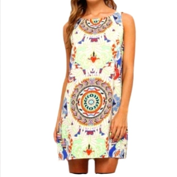 MARA HOFFMAN Jungle trip colorful geometric dress sz M retro multicolored party - Picture 1 of 16